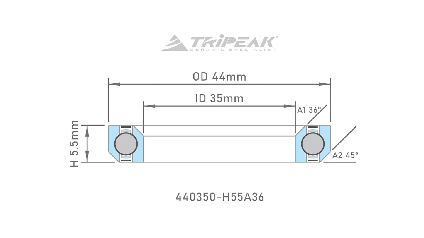 TriPeak Headset Bearing (OD:44xID:35xH:5.5xA:36°/45°) - AeroRoad/Foil