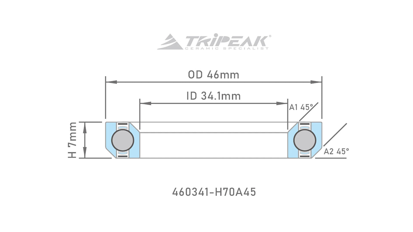 TriPeak Headset Bearing (OD:46xID:34.1xH:7xA:45°/45°) - Foil/Addict/Cr1