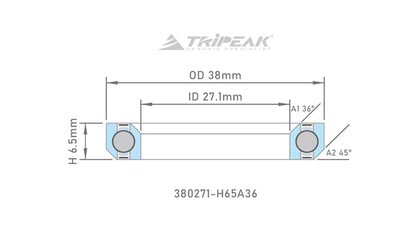 TriPeak Headset Bearing (OD:38xID:27.1xH:6.5xA:36°/45°) - Cervelo P5