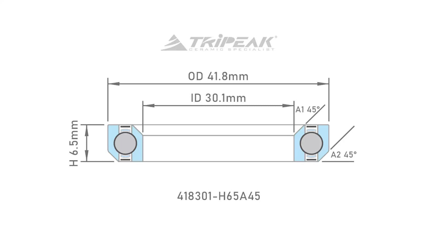 TriPeak Headset Bearing (OD:41.8xID:30.1xH:6.5xA:45°/45°) - Cannondale / Cervelo S5