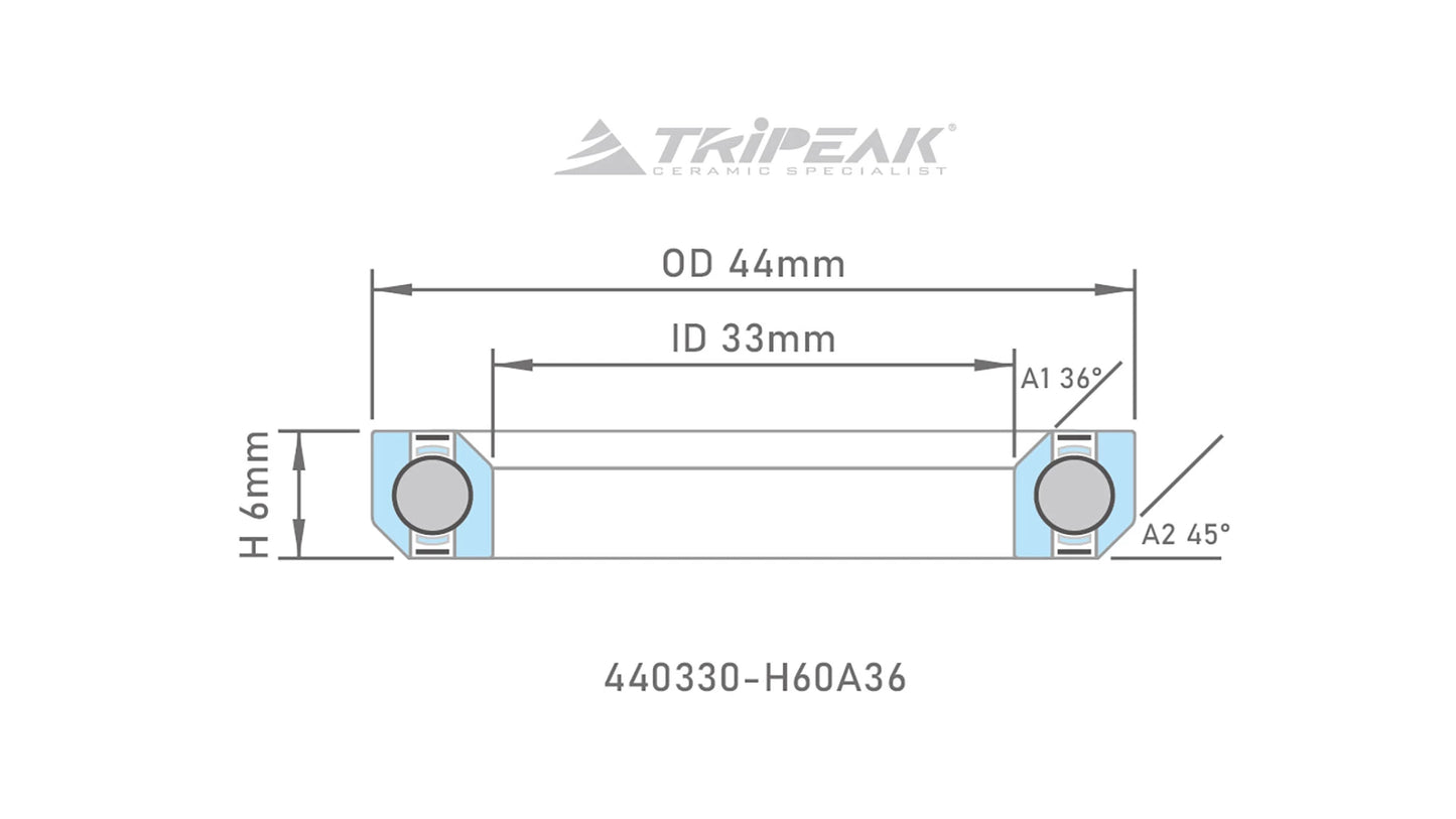 TriPeak Headset Bearing (OD:44xID:33xH:6xA:36°/45°) - AeroRoad