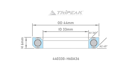 TriPeak Headset Bearing (OD:44xID:33xH:6xA:36°/45°) - AeroRoad