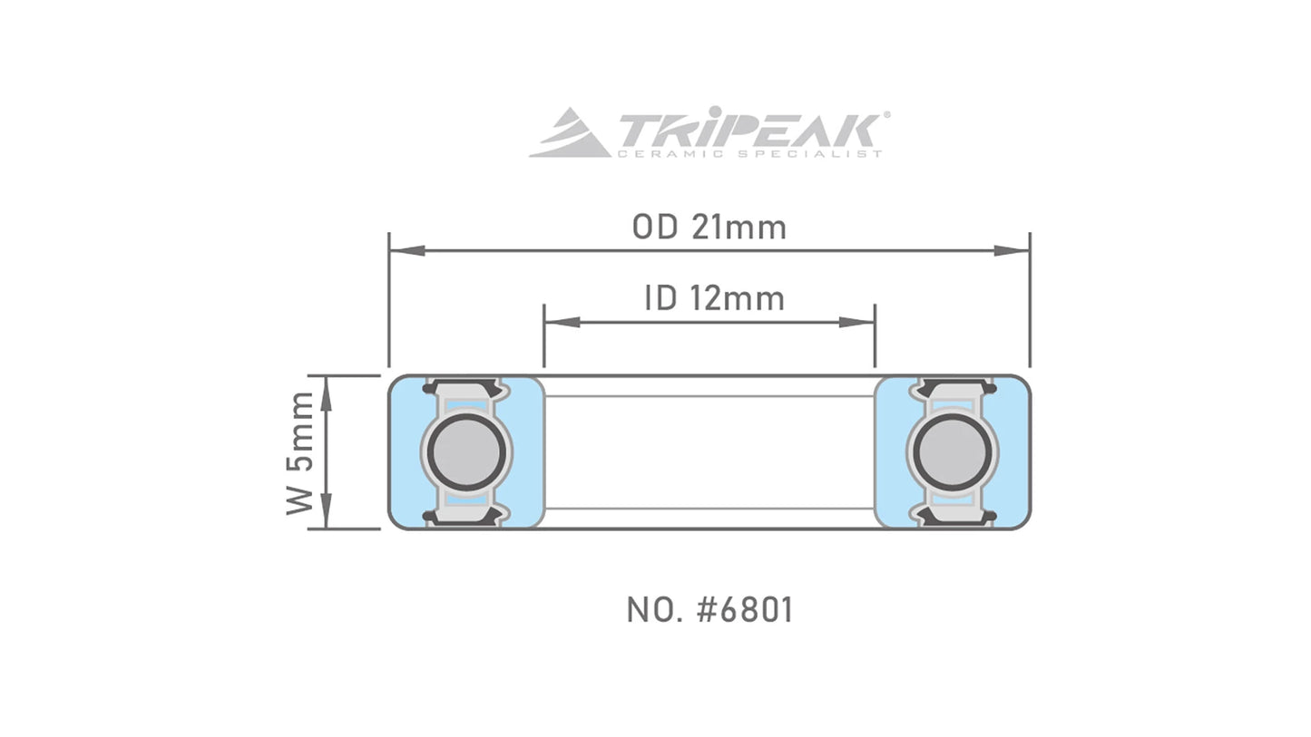 TriPeak Hub Bearing #6801 (12 x 21 x 5 mm)