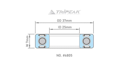 TriPeak Hub Bearing #6805 ( 25 x 37 x 7 mm)