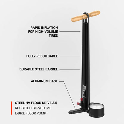 Lezyne Steel HV Floor Drive 3.5 Floor Pump / Flat Black