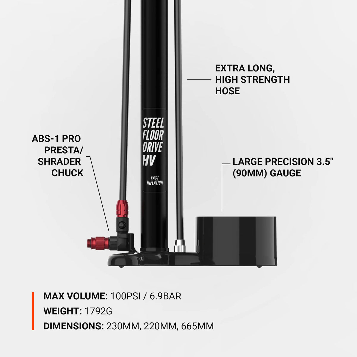 Lezyne Steel HV Floor Drive 3.5 Floor Pump / Flat Black