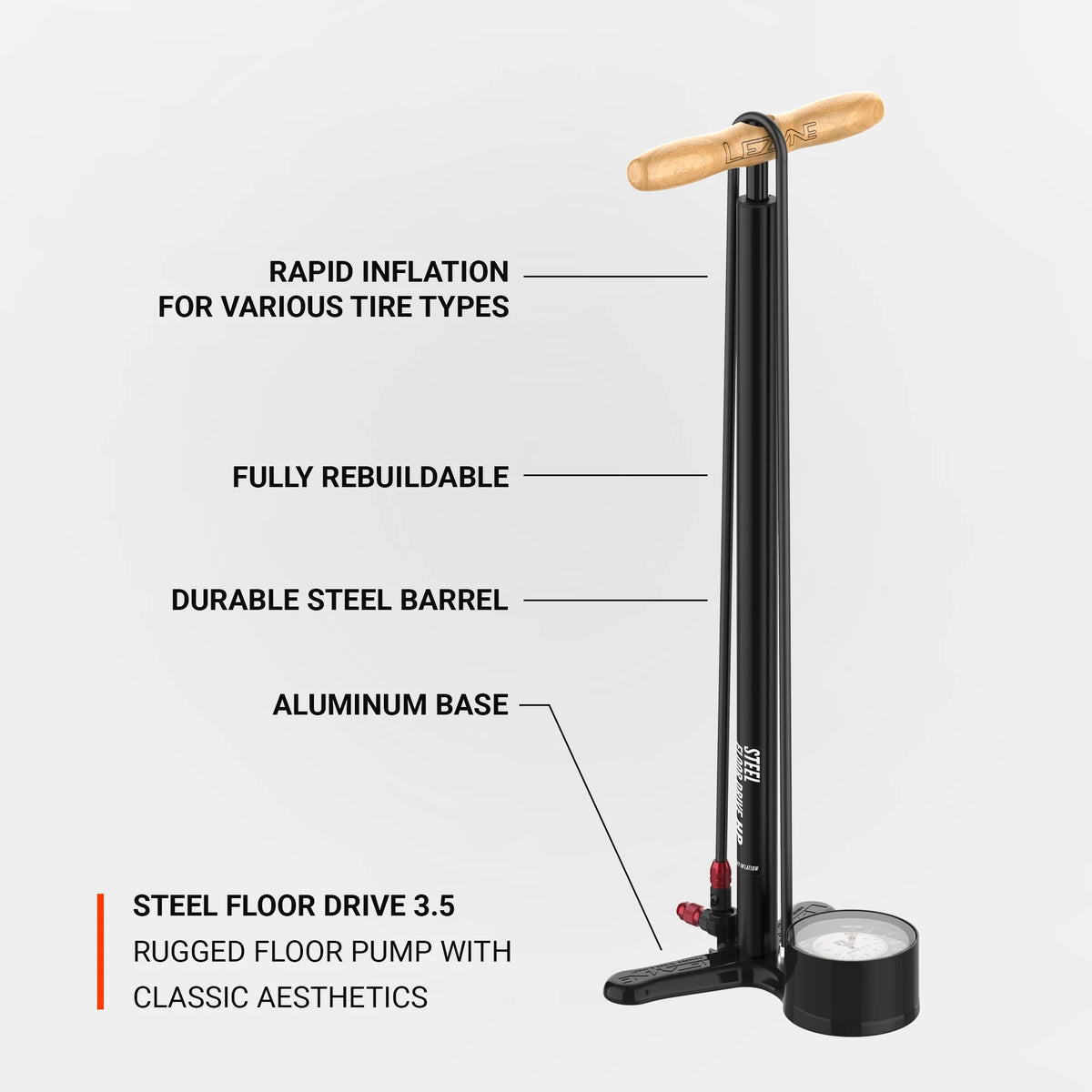 Lezyne Steel Floor Drive 3.5 Standard Floor Pump / Flat Black