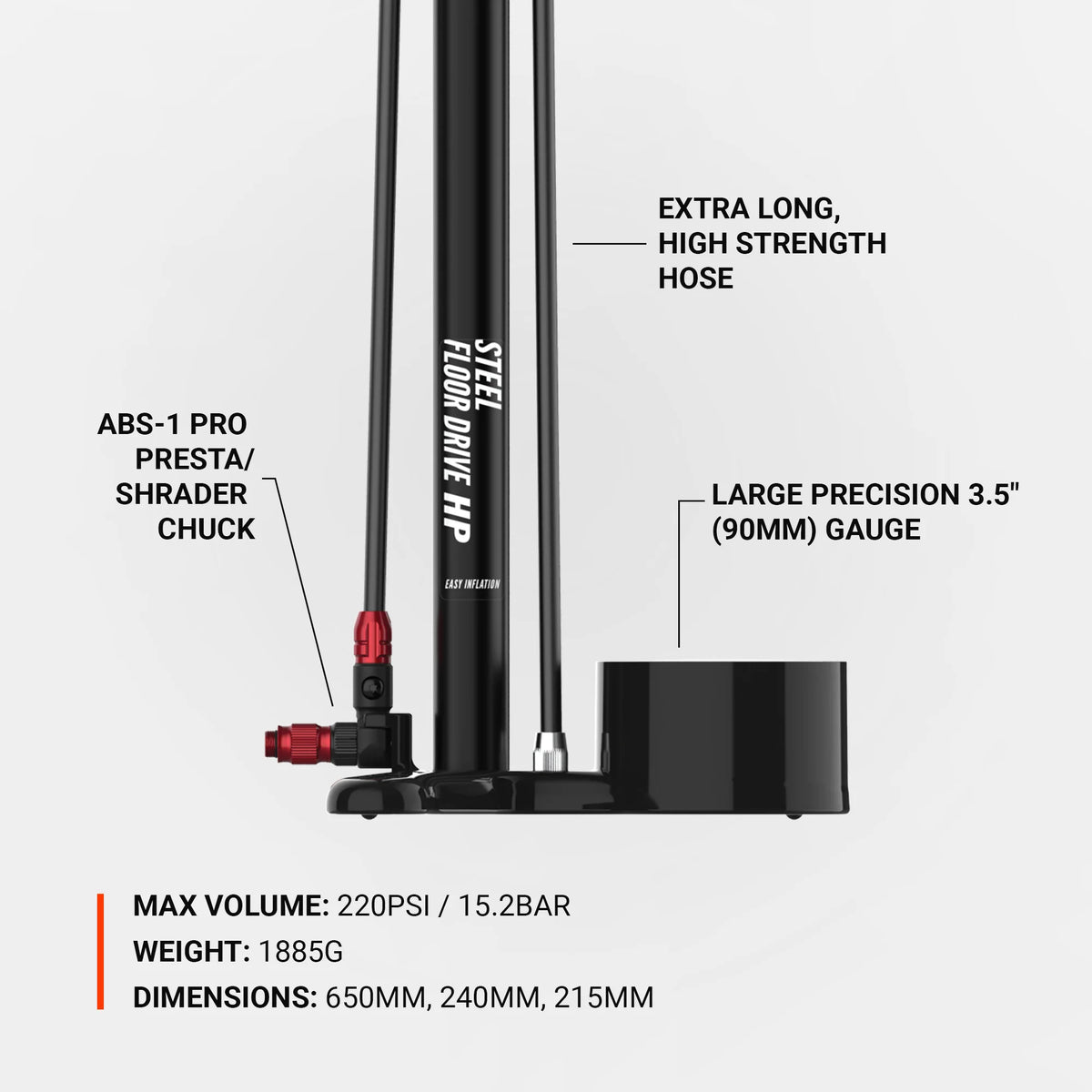Lezyne Steel Floor Drive 3.5 Standard Floor Pump / Flat Black