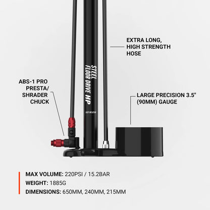 Lezyne Steel Floor Drive 3.5 Standard Floor Pump / Flat Black