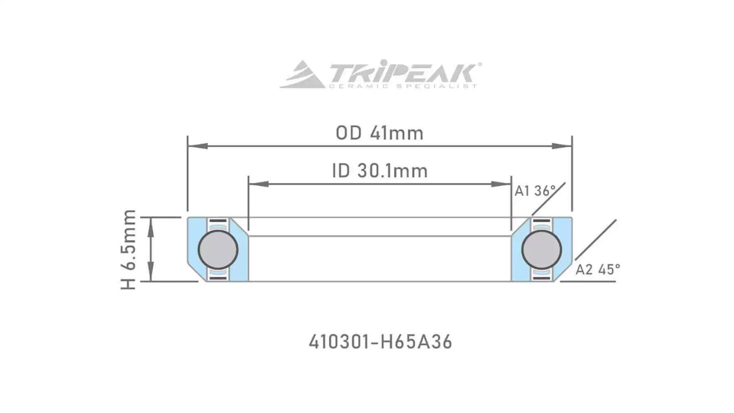 TriPeak Headset Bearing - Black Oxide Coating (OD:41xID:30.1xH:6.5 xA:36° /45°) - Speedmax